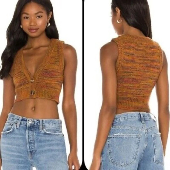 NWT For Love & Lemons Button Up Cropped Sweater Vest Space Dye Size Large - Picture 6 of 15